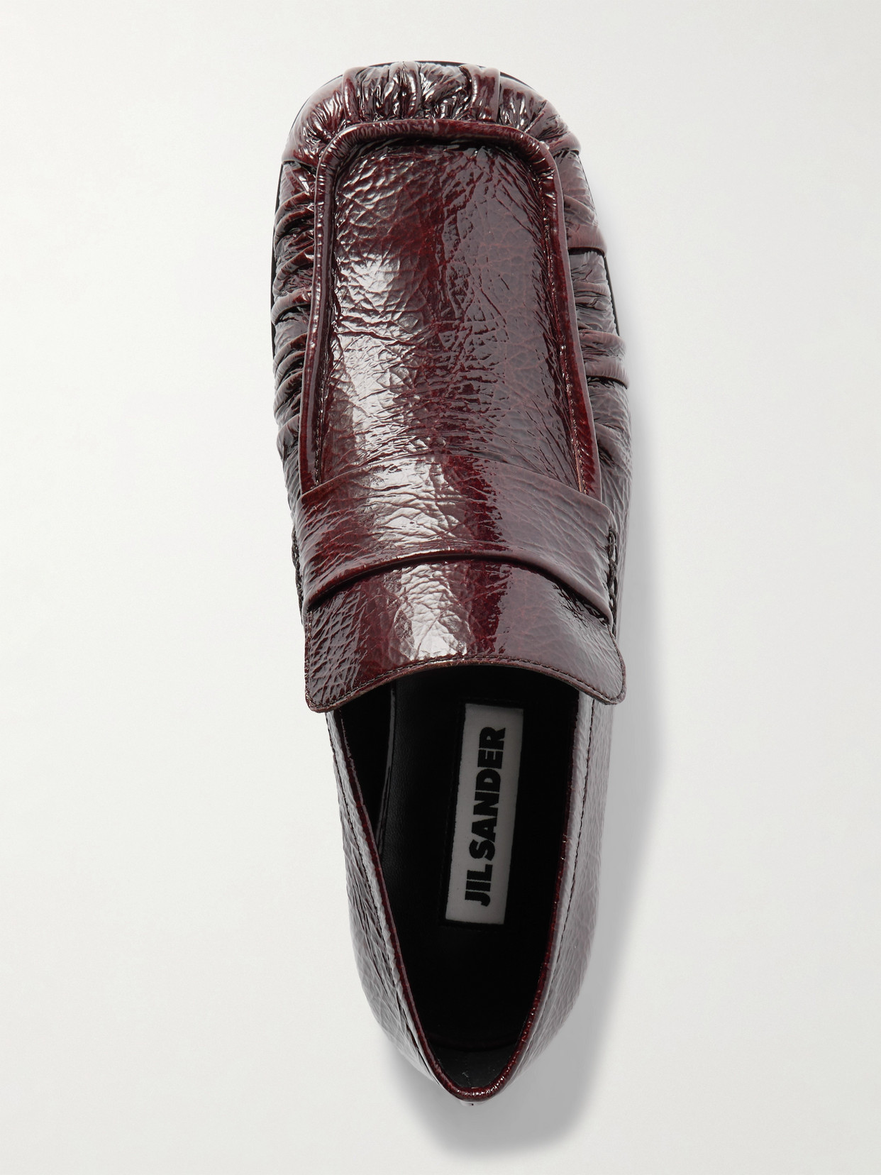 Jil Sander Crinkled Glossed-leather Loafers In Brown