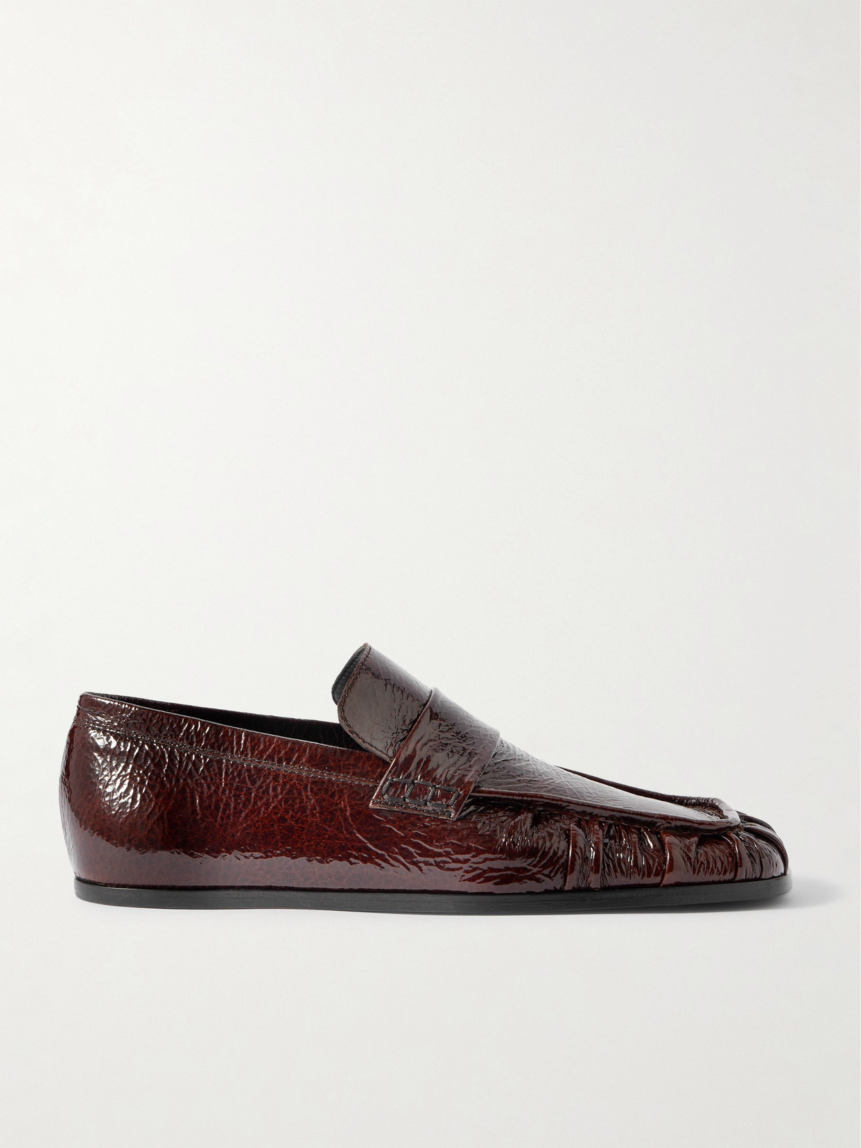Jil Sander Crinkled Glossed-leather Loafers In Brown