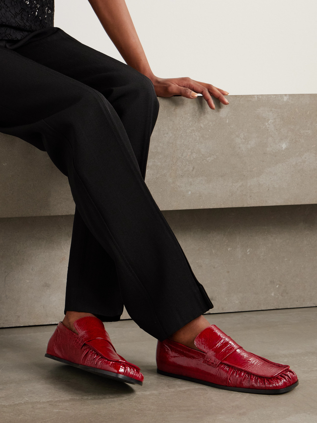 Jil Sander Crinkled Glossed-leather Loafers In Red
