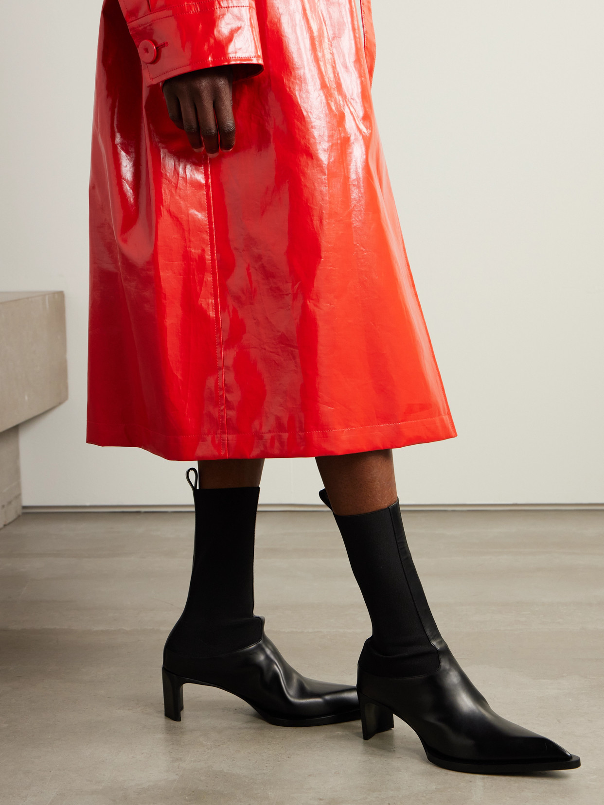 Jil Sander Stretch-knit And Leather Ankle Boots