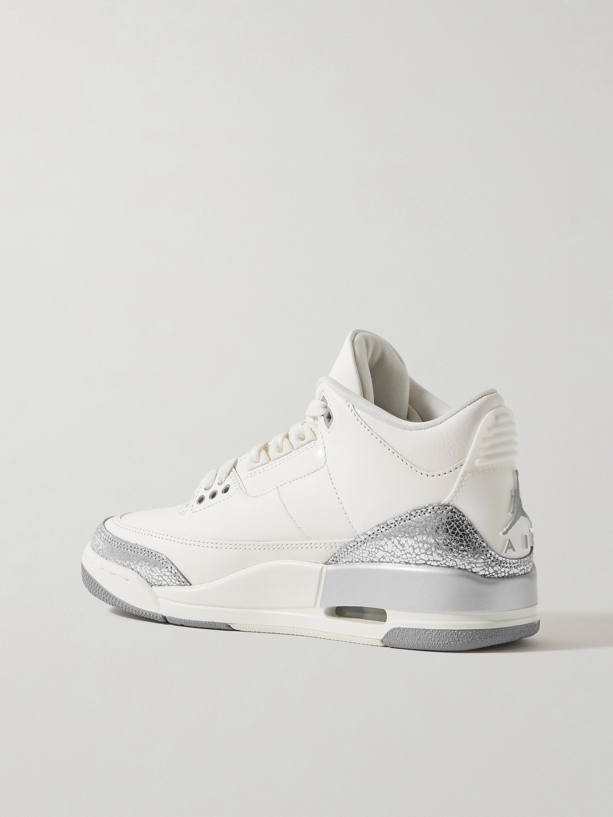 Nike Air Jordan 3 Retro Rubber-trimmed Metallic Leather Sneakers In White