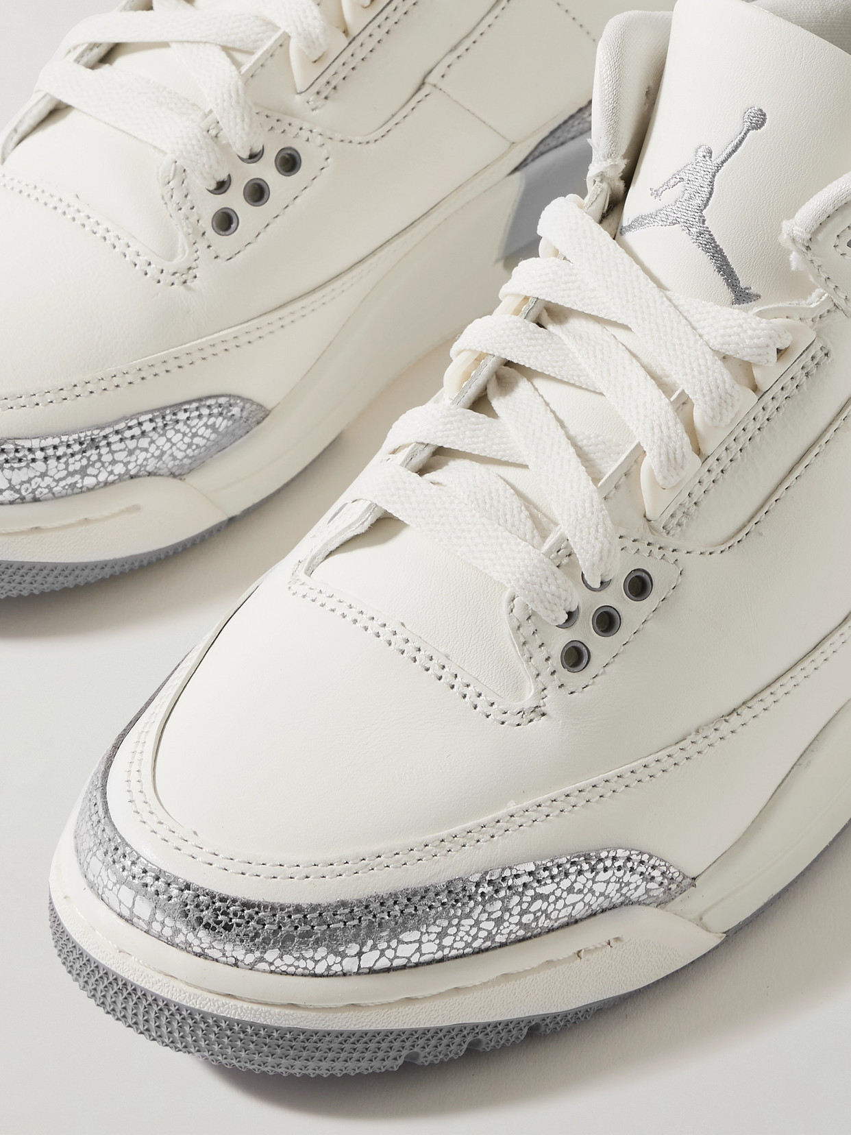 Nike Air Jordan 3 Retro Rubber-trimmed Metallic Leather Sneakers In White