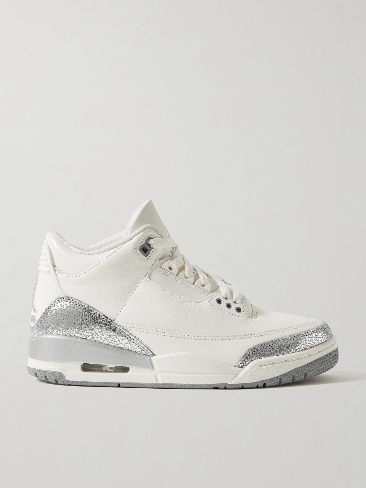 Nike Air Jordan 3 Retro Rubber-trimmed Metallic Leather Sneakers In White