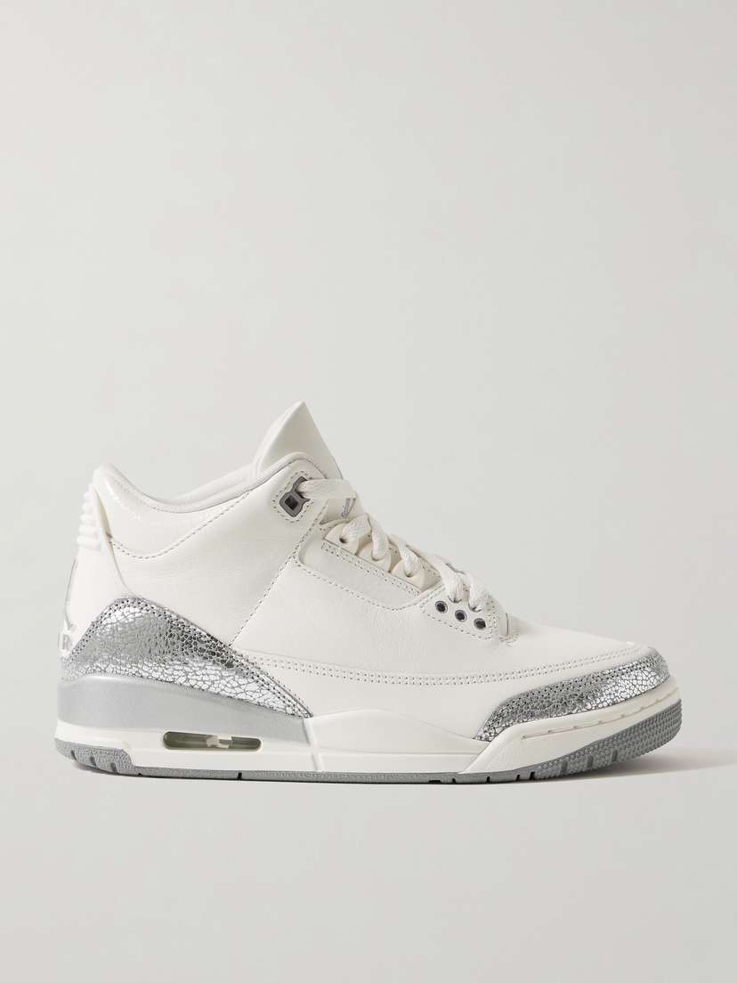 Nike Air Jordan 3 Retro Rubber-trimmed Metallic Leather Sneakers