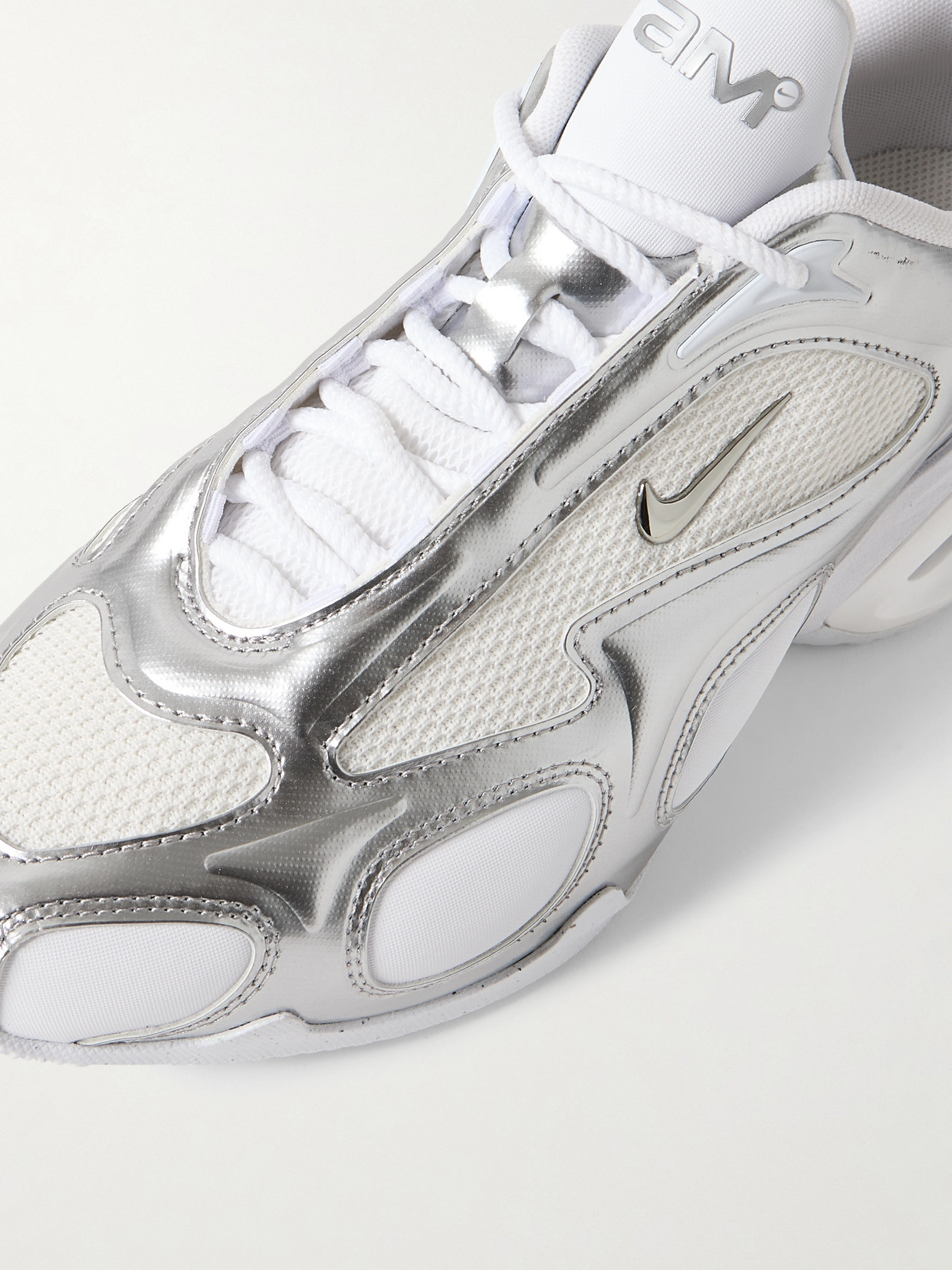 Nike Air Max Muse Mesh-trimmed Metallic Leather Sneakers In White