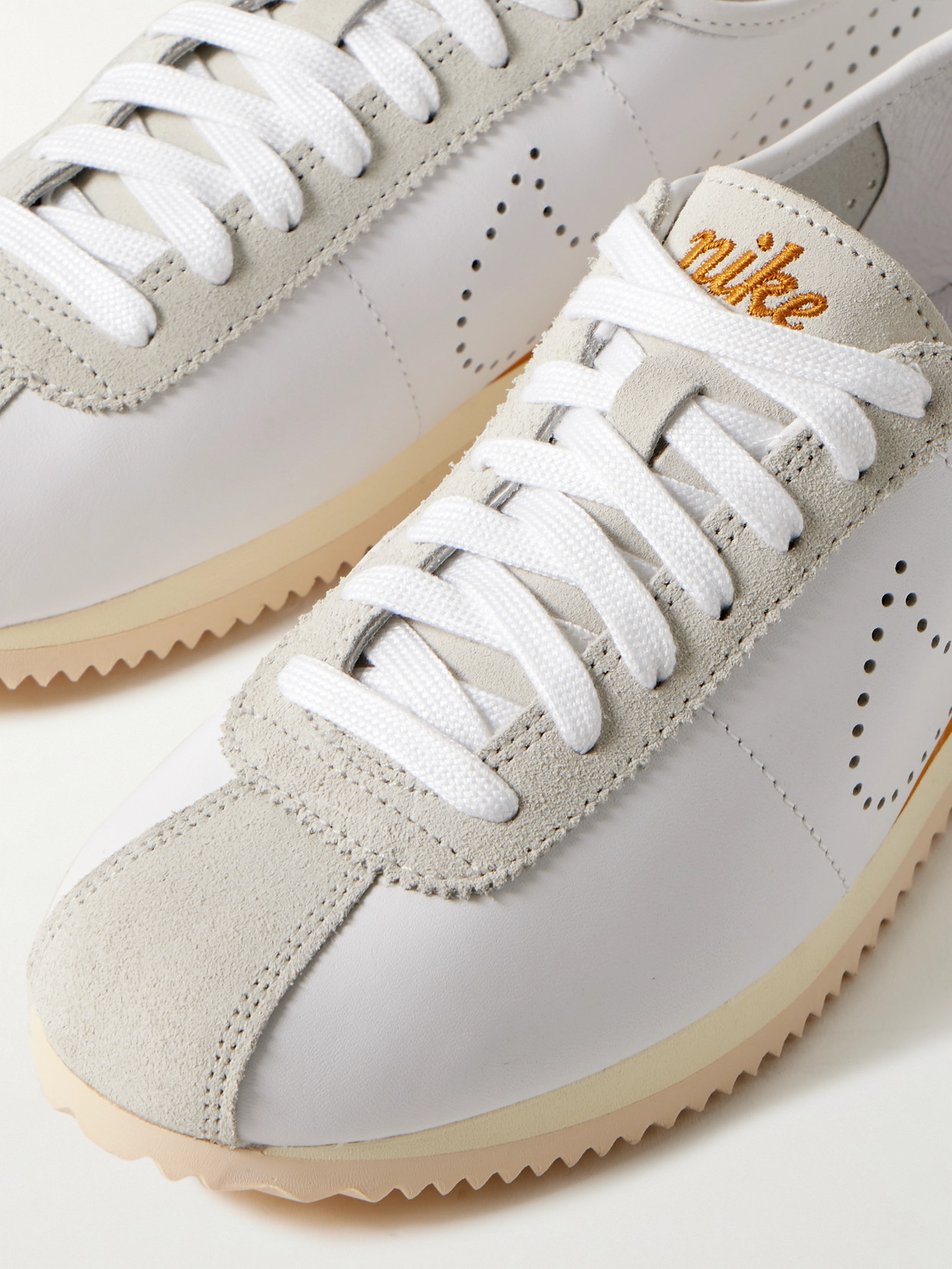 Nike Cortez Decon Suede-trimmed Perforated Leather Sneakers In White