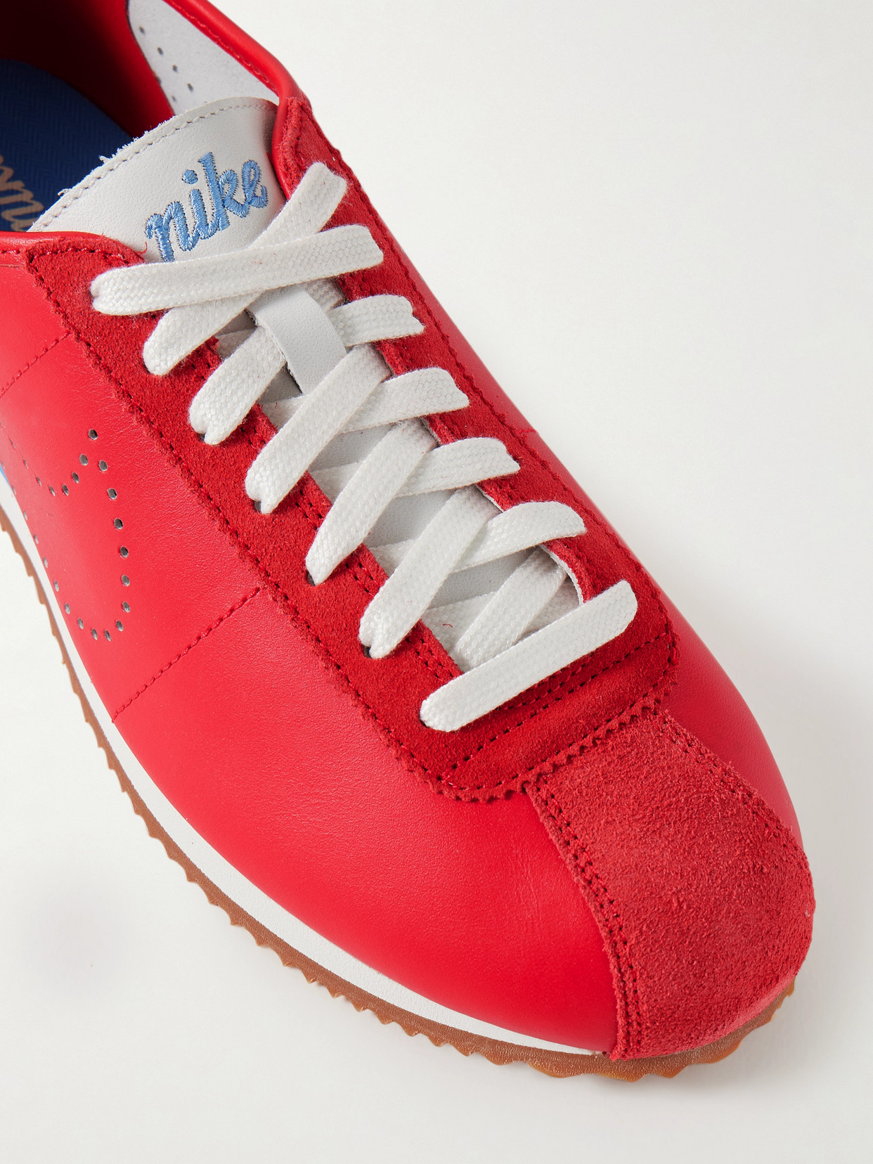 Nike Cortez Decon Suede-trimmed Perforated Leather Sneakers In Red