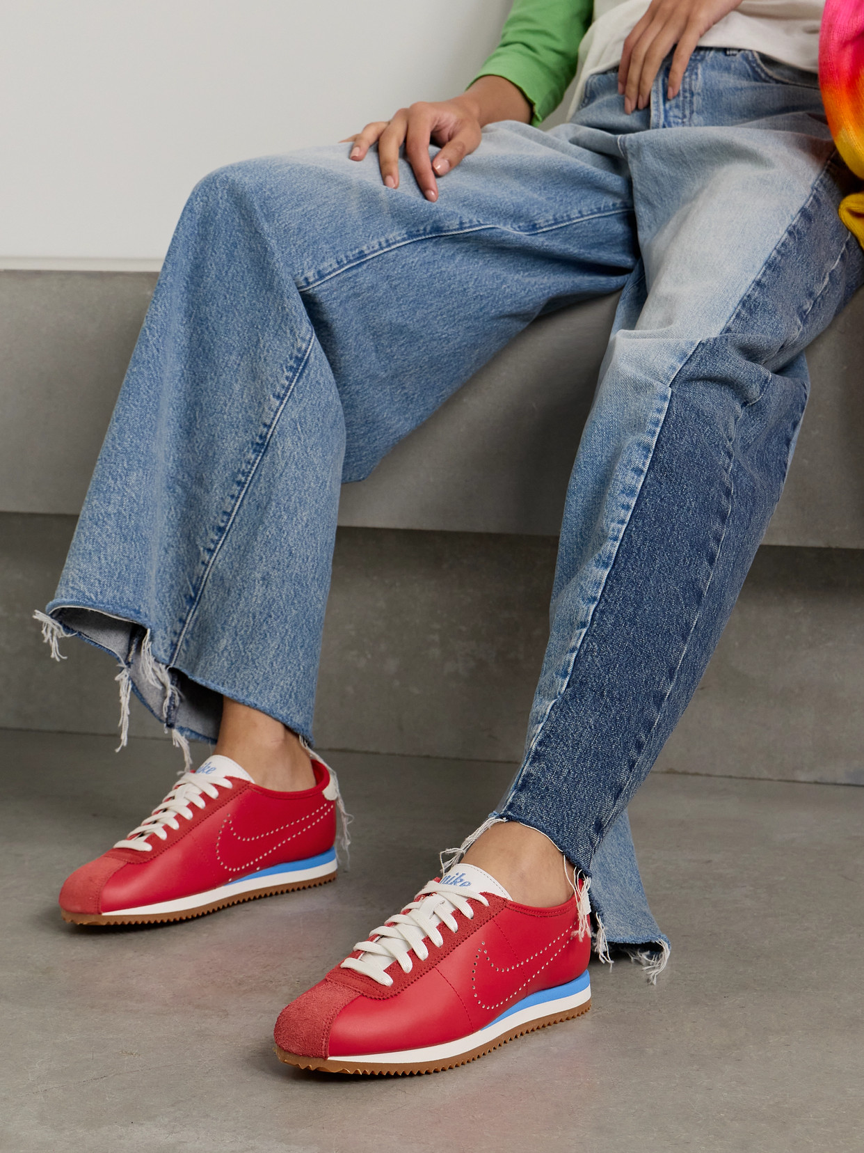 Nike Cortez Decon Suede-trimmed Perforated Leather Sneakers In Red