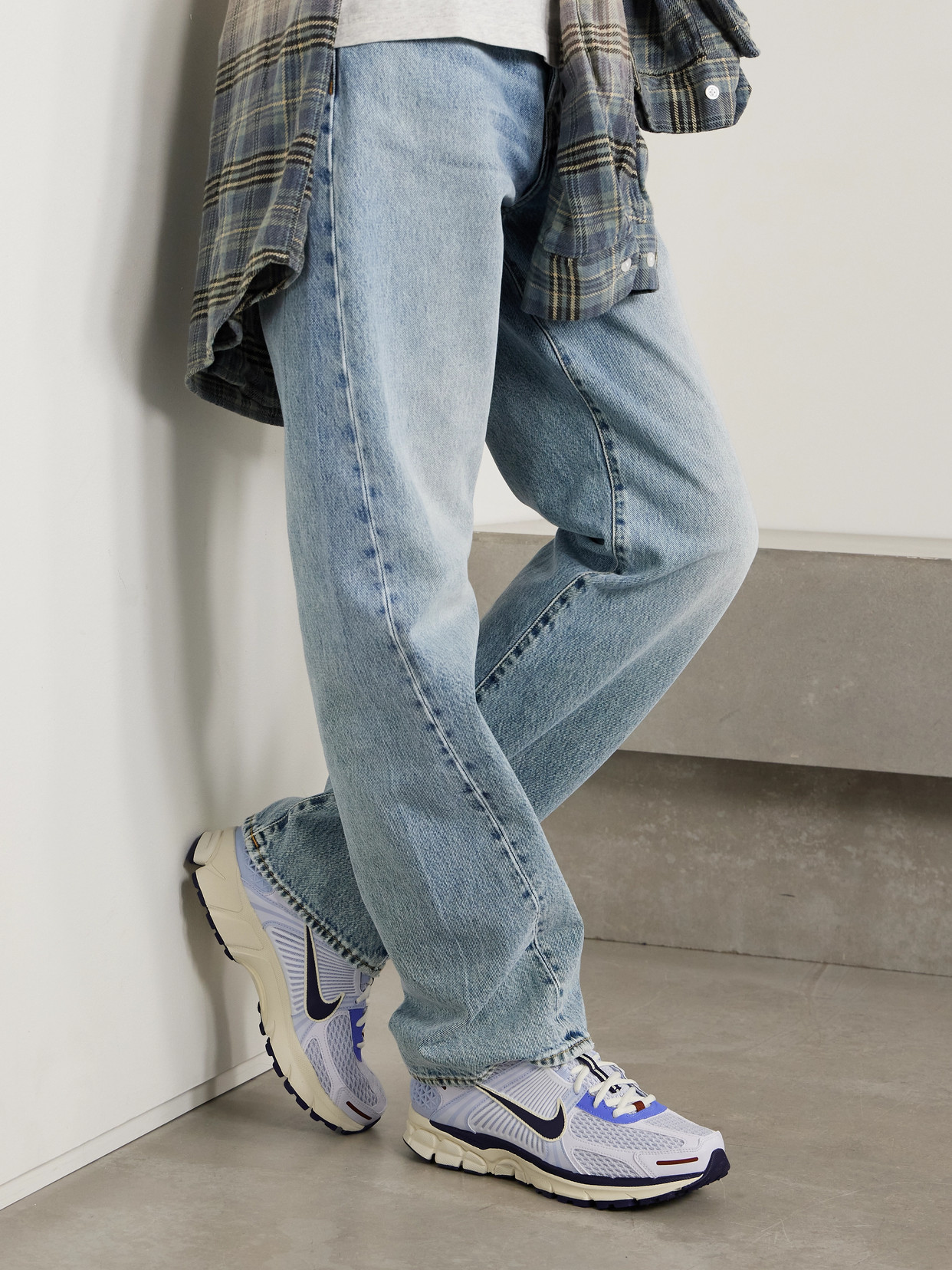 NIKE ZOOM VOMERO 5 LEATHER AND RUBBER-TRIMMED MESH SNEAKERS