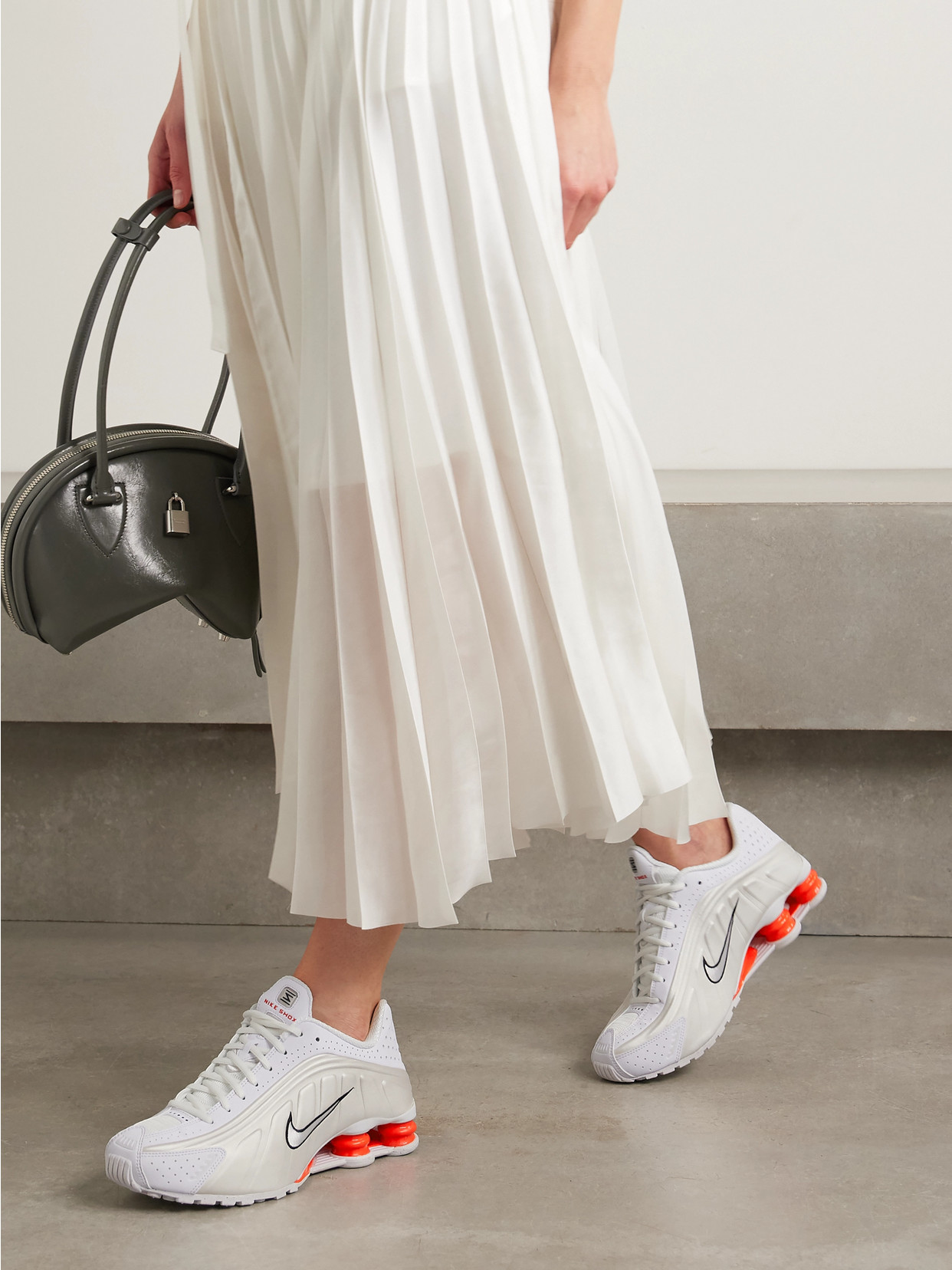 Nike Shox R4 Rubber-trimmed Shell Sneakers In White