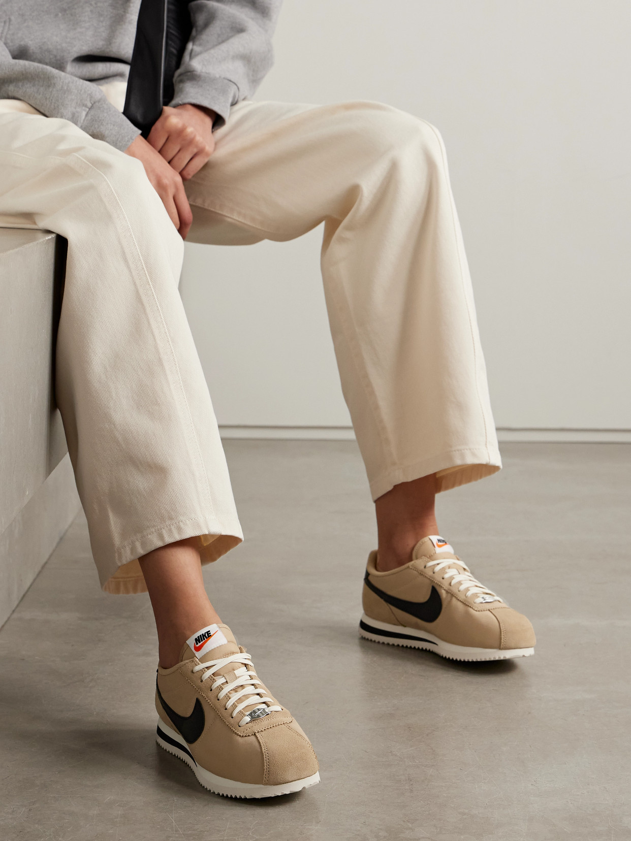 NIKE CORTEZ LEATHER AND SUEDE-TRIMMED SHELL SNEAKERS