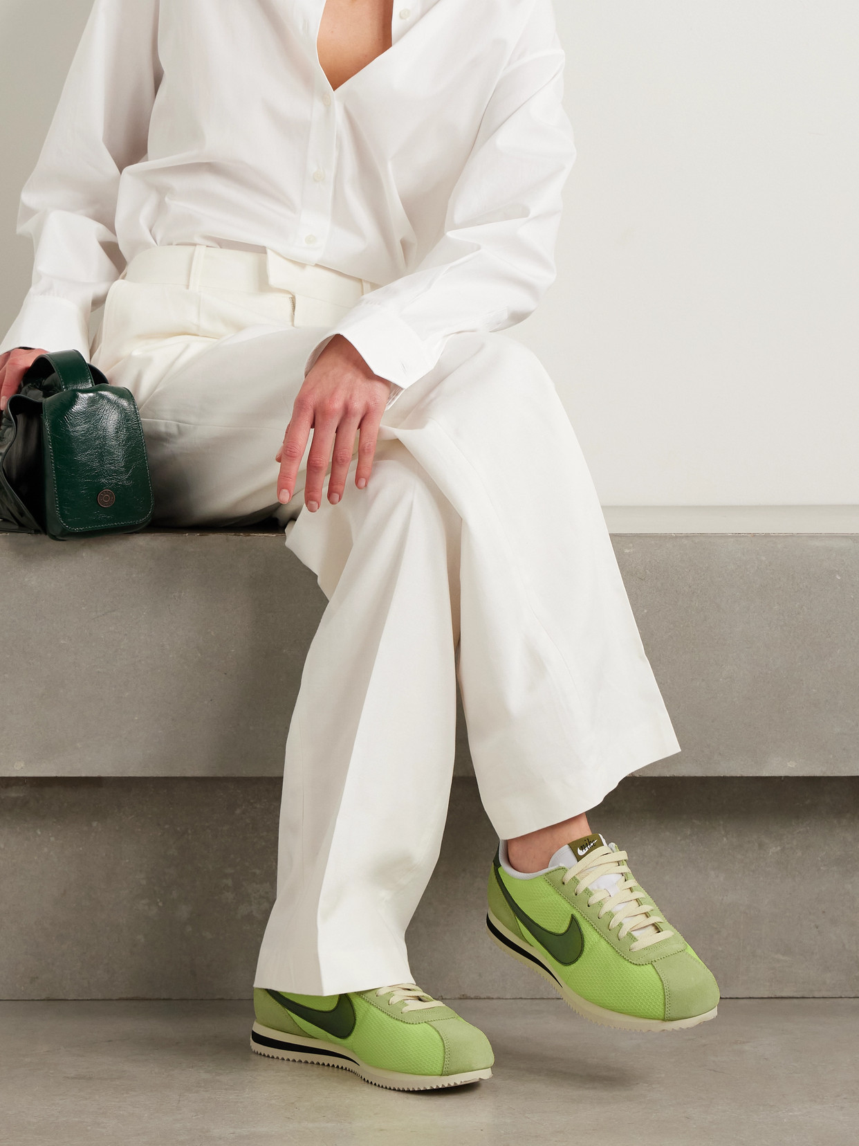 NIKE CORTEZ LEATHER AND SUEDE-TRIMMED MESH SNEAKERS