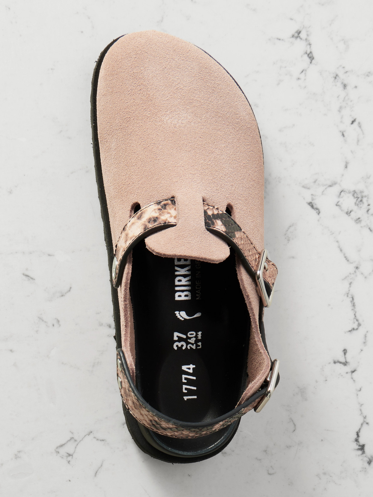Birkenstock 1774 Tokio Cazador Snake-effect Leather-trimmed Suede Clogs In Neutrals