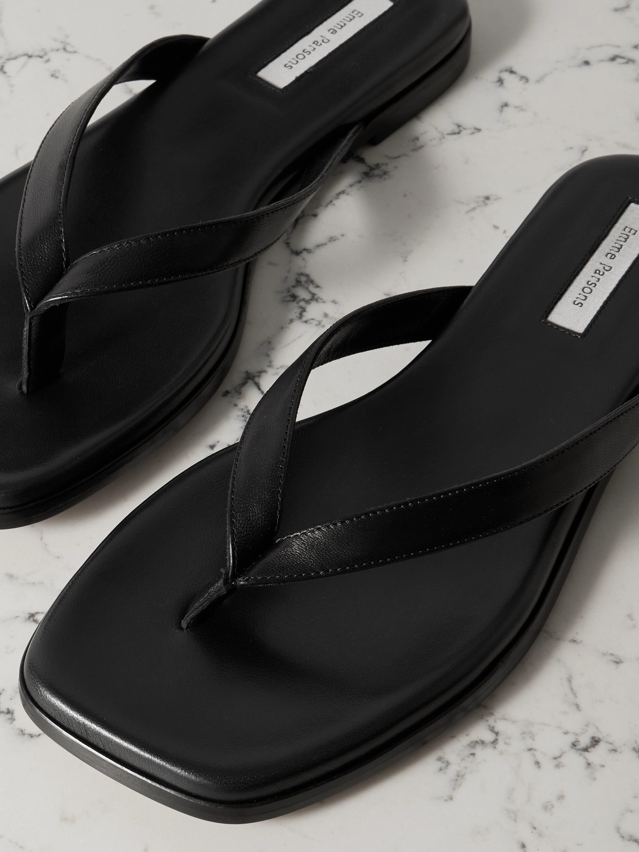 Emme Parsons Meta Leather Flip Flops In Black