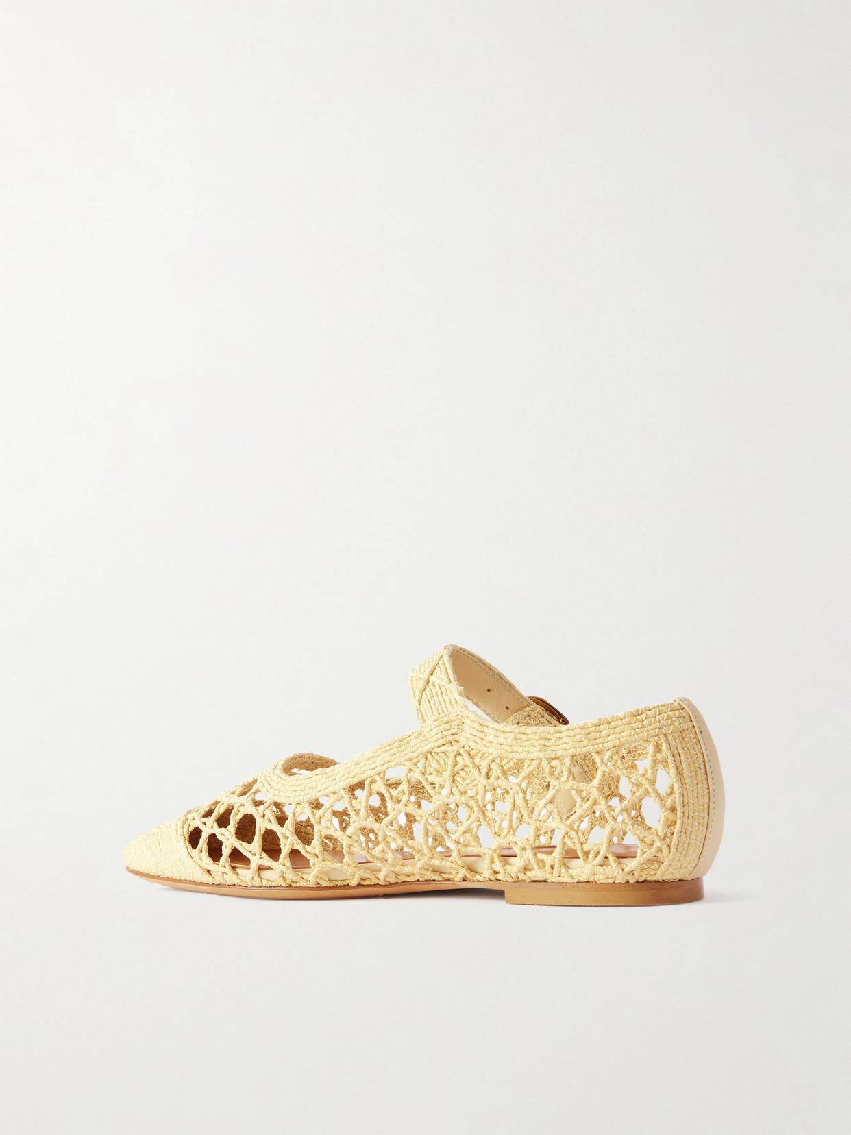 Emme Parsons Tramonto Leather-trimmed Woven Raffia Mary Jane Ballet Flats