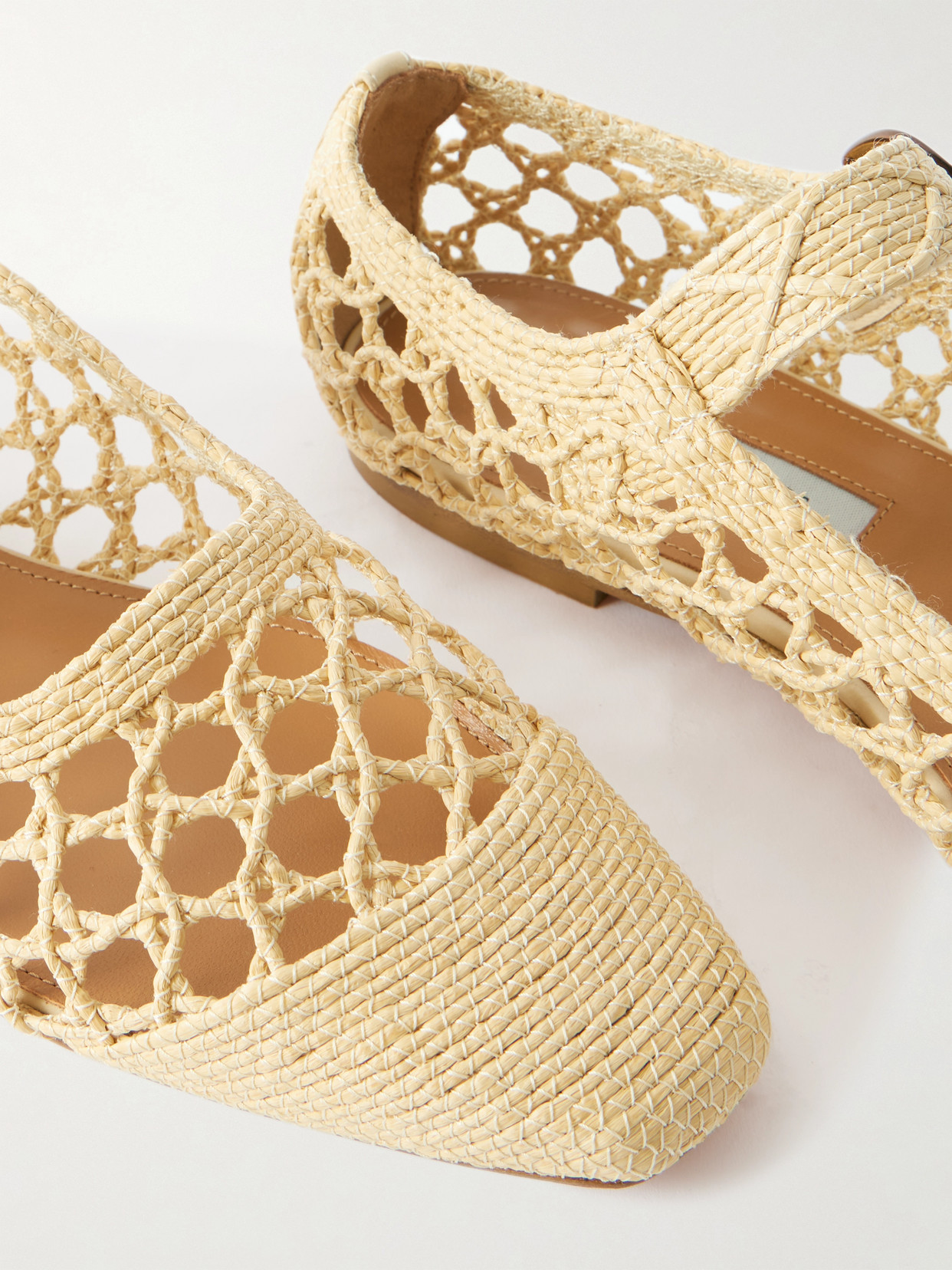 Emme Parsons Tramonto Leather-trimmed Woven Raffia Mary Jane Ballet Flats