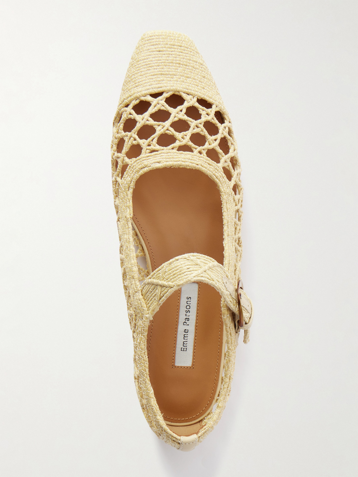 Emme Parsons Tramonto Leather-trimmed Woven Raffia Mary Jane Ballet Flats