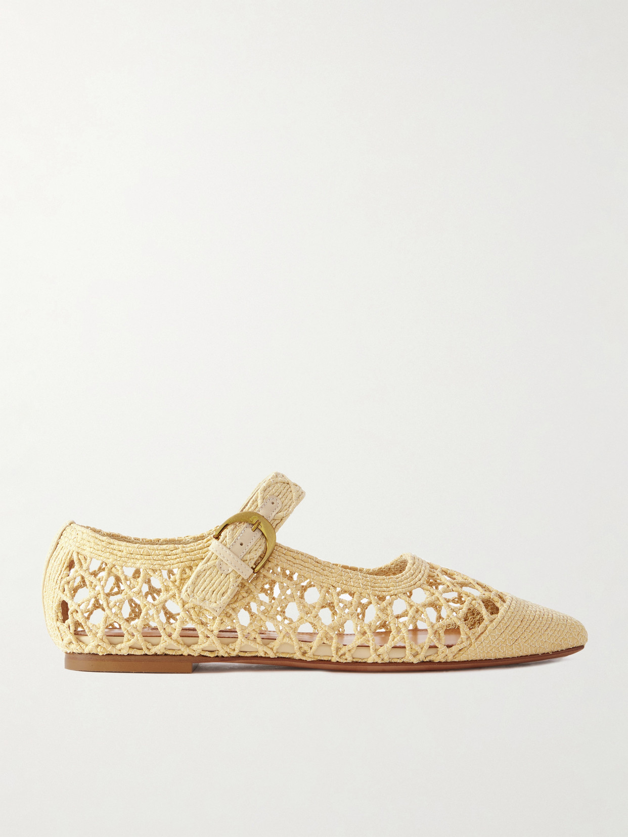 Emme Parsons Tramonto Leather-trimmed Woven Raffia Mary Jane Ballet Flats