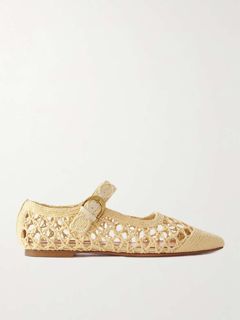 Emme Parsons Tramonto Leather-trimmed Woven Raffia Mary Jane Ballet Flats