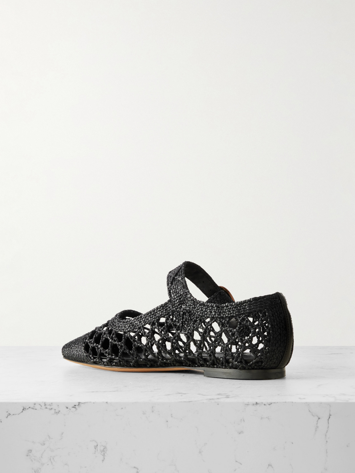 Emme Parsons Tramonto Leather-trimmed Woven Raffia Mary Jane Ballet Flats