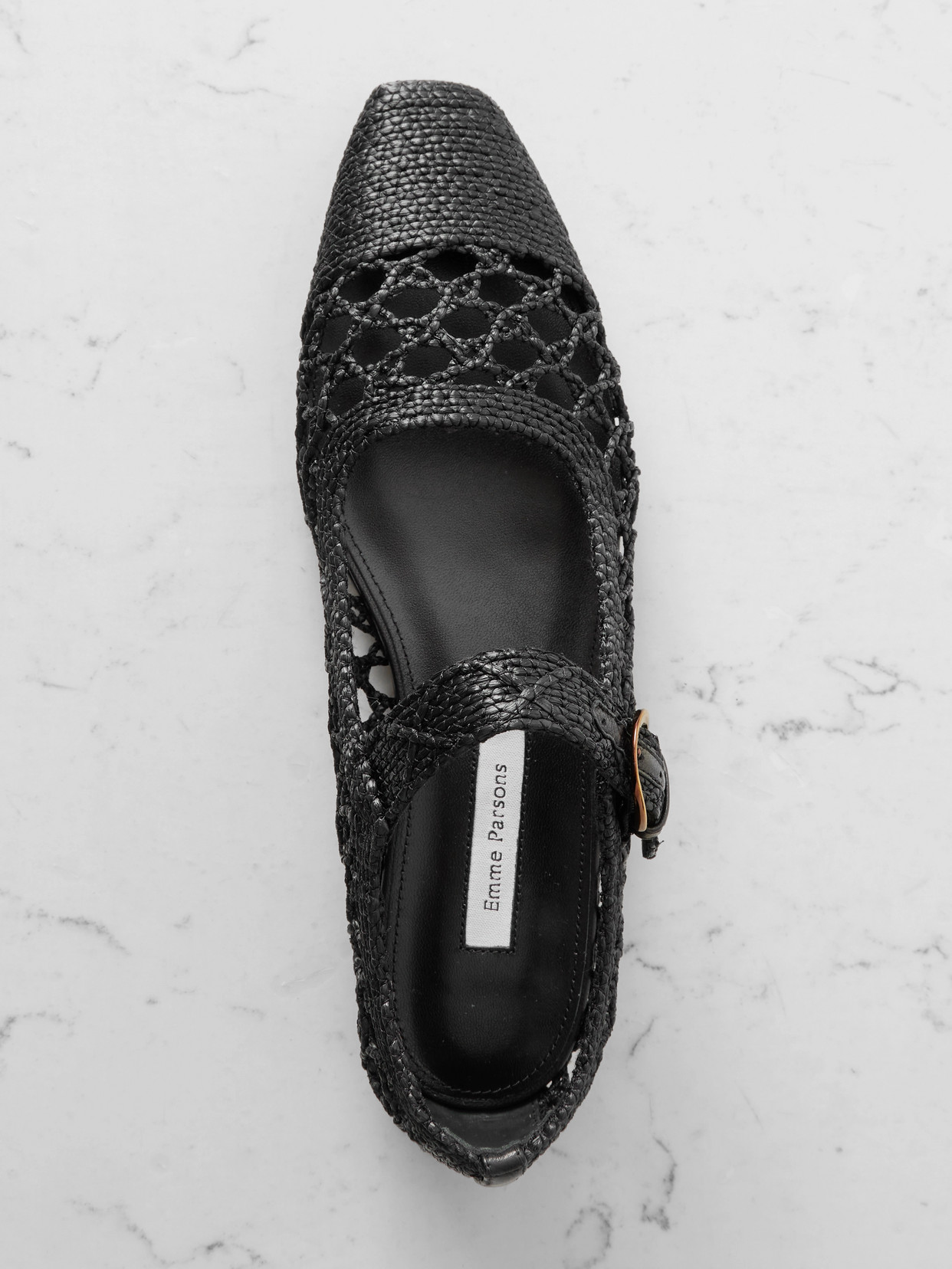 Emme Parsons Tramonto Leather-trimmed Woven Raffia Mary Jane Ballet Flats
