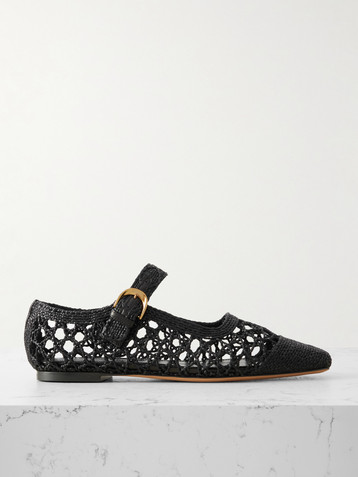 Emme Parsons Tramonto leather-trimmed woven raffia Mary Jane ballet flats