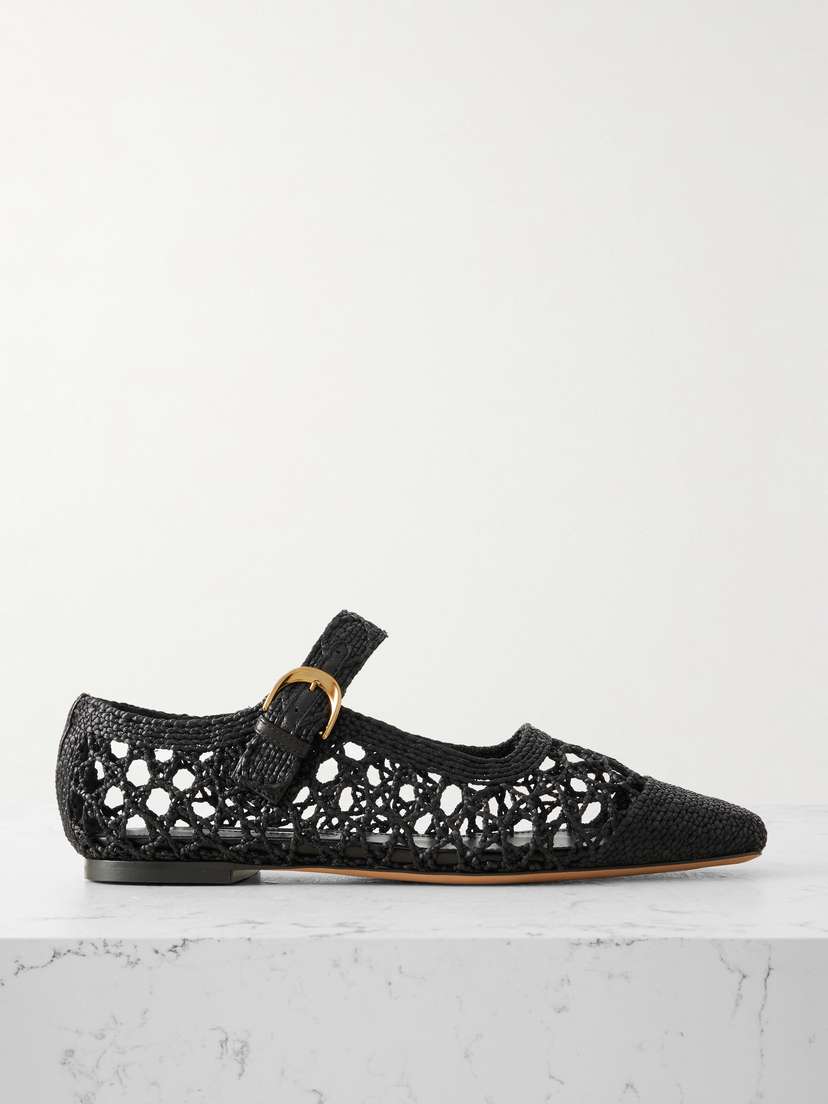 Emme Parsons Tramonto Leather-trimmed Woven Raffia Mary Jane Ballet Flats