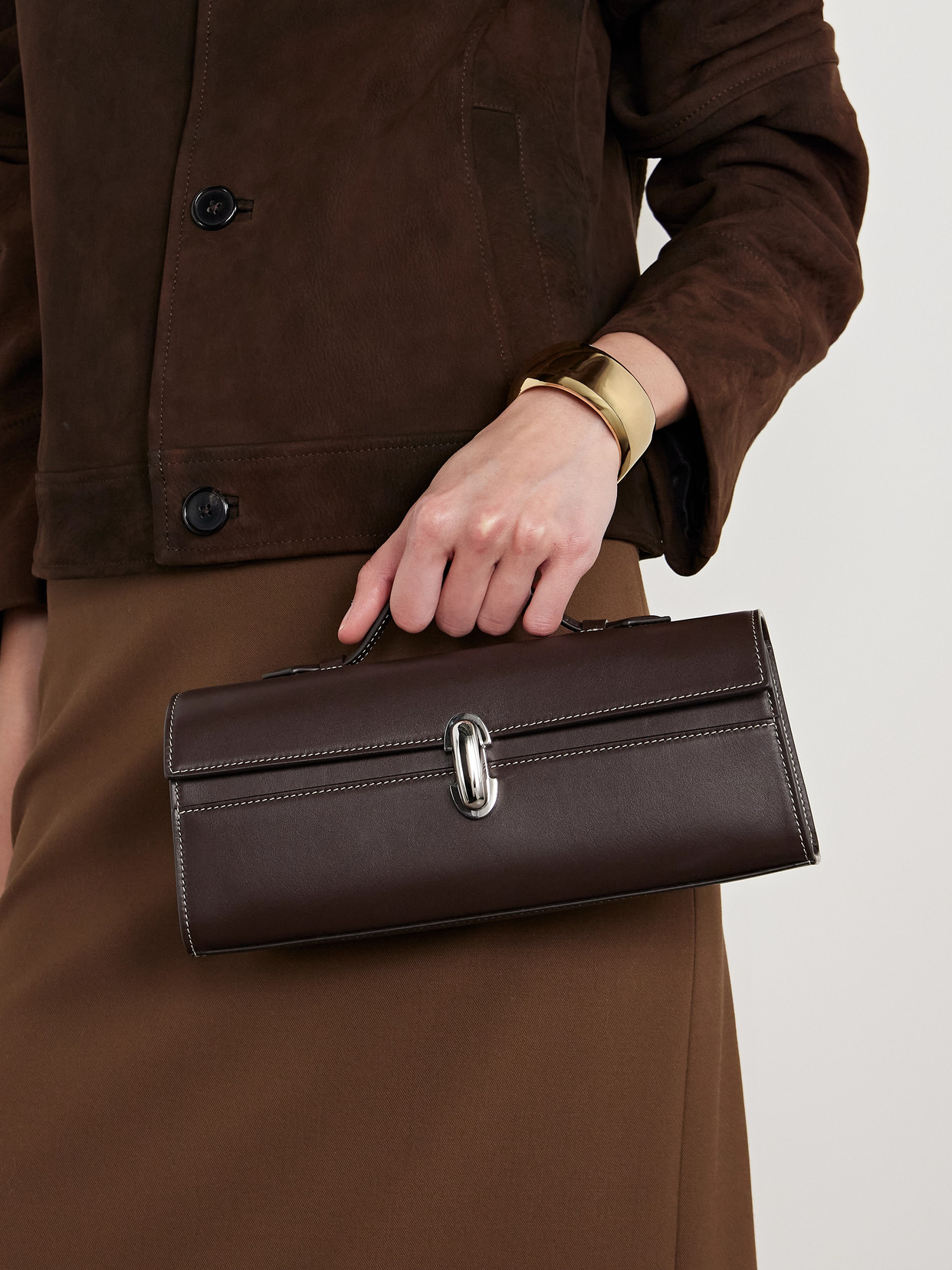 Savette Slim Symmetry Leather Tote In Brown