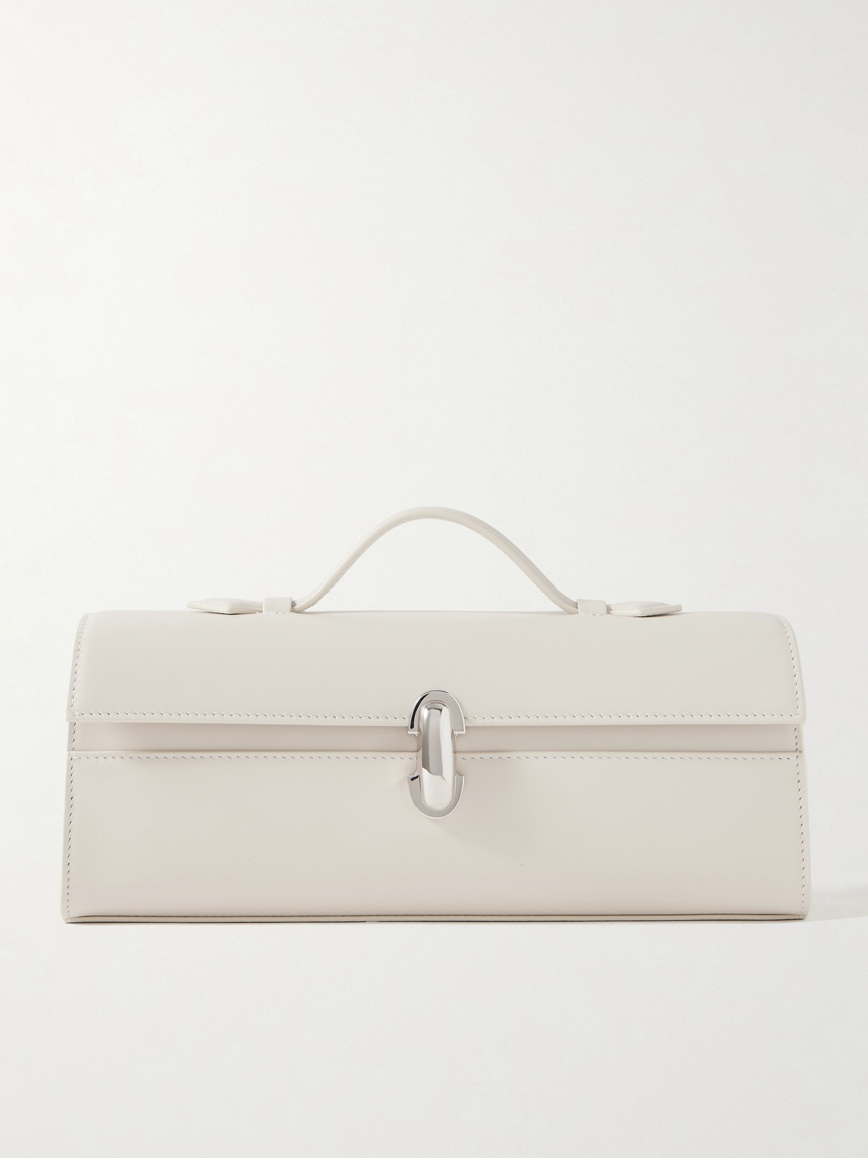 Savette Slim Symmetry Leather Tote In Ivory
