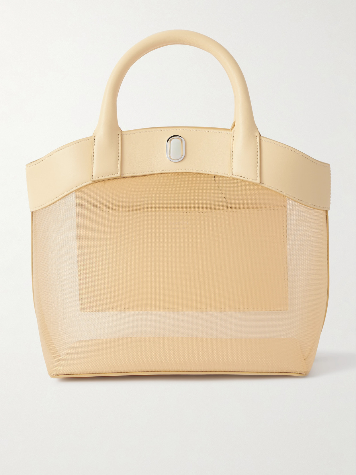 Savette Tondo Leather-trimmed Mesh Tote In Ecru