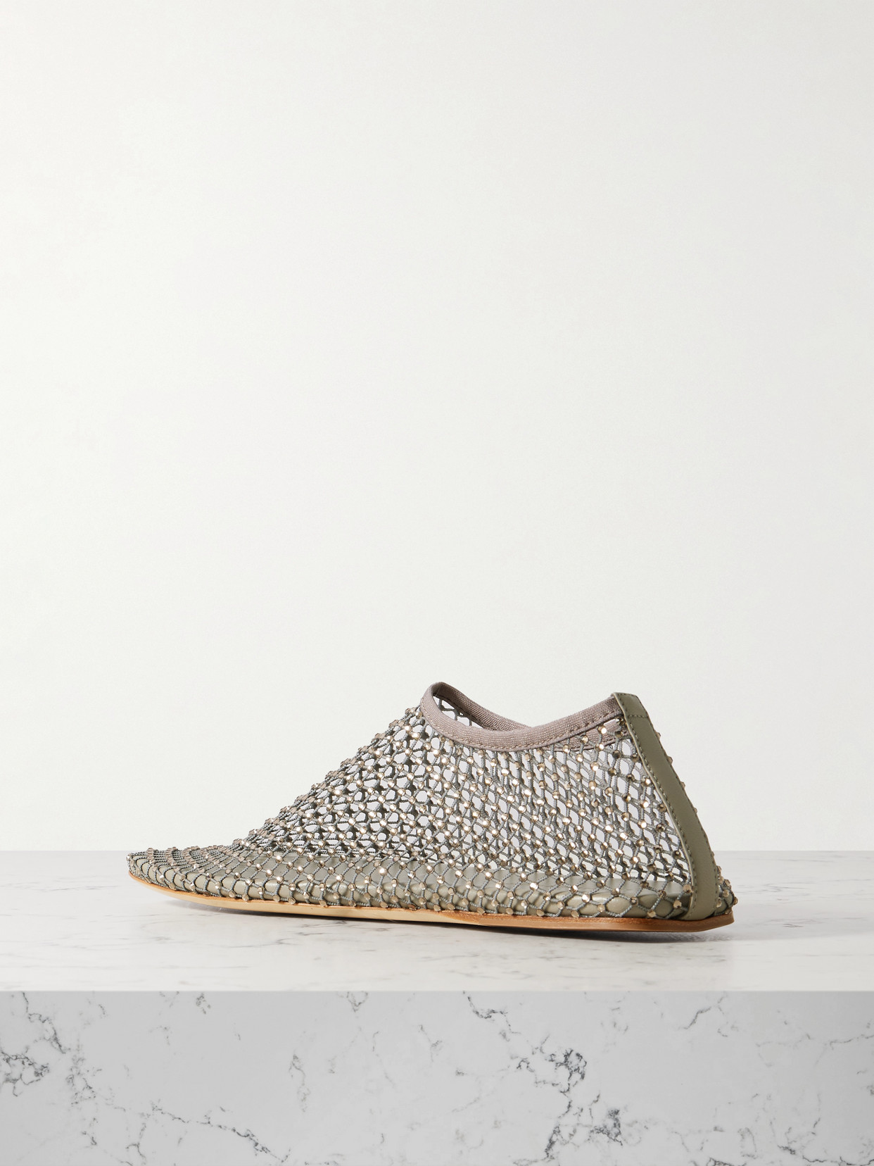CHRISTOPHER ESBER MINETTE CRYSTAL-EMBELLISHED MESH BALLET FLATS