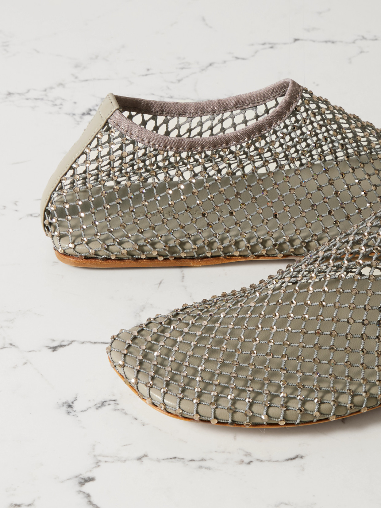 CHRISTOPHER ESBER MINETTE CRYSTAL-EMBELLISHED MESH BALLET FLATS