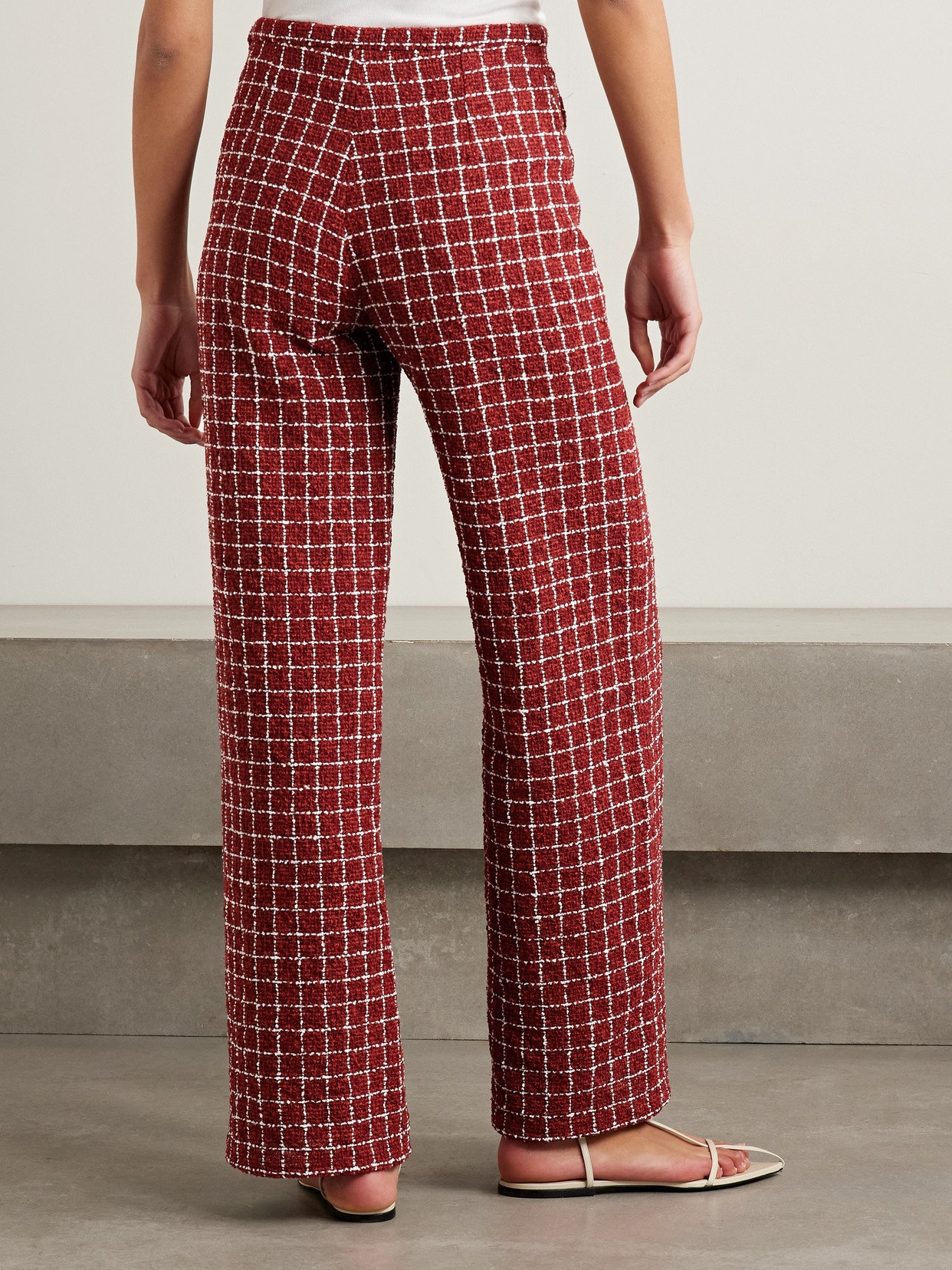 Liberowe Amelia Checked Bouclé-tweed Wide-leg Pants In Burgundy