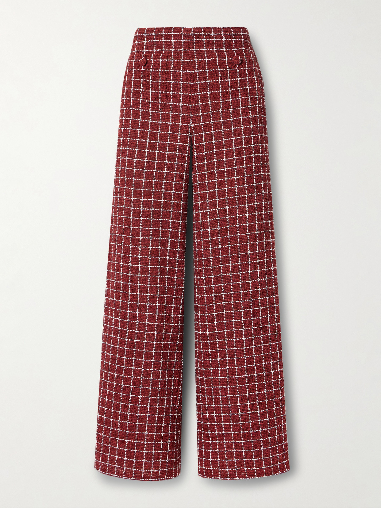 Liberowe Amelia Checked Bouclé-tweed Wide-leg Pants In Burgundy