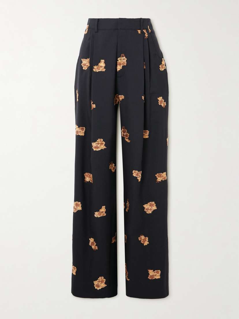 LIBEROWE Annie Pleated Floral-jacquard Metallic Wool-blend Wide-leg Pants