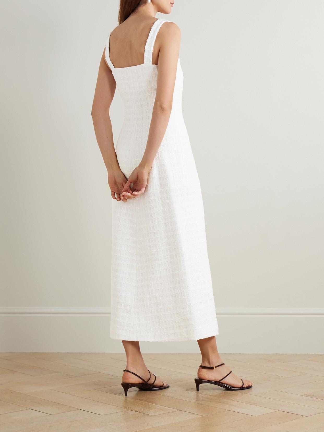 Liberowe Joan Checked Cotton-blend Tweed Midi Dress In White