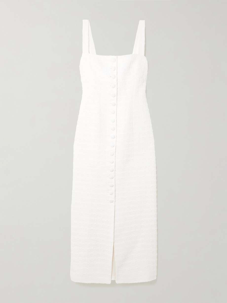 joan checked cotton-blend tweed midi dress