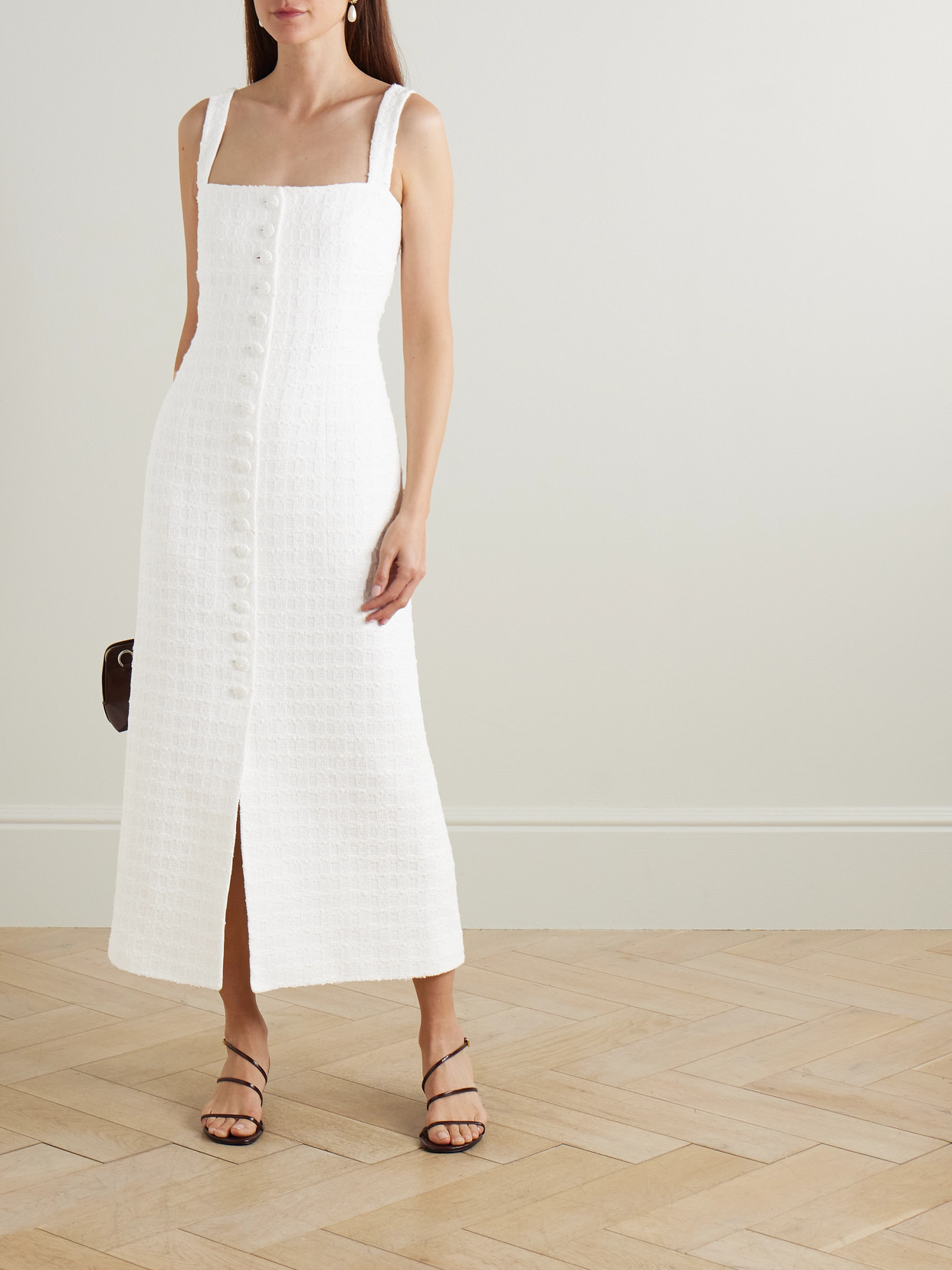 Liberowe Joan Checked Cotton-blend Tweed Midi Dress In White