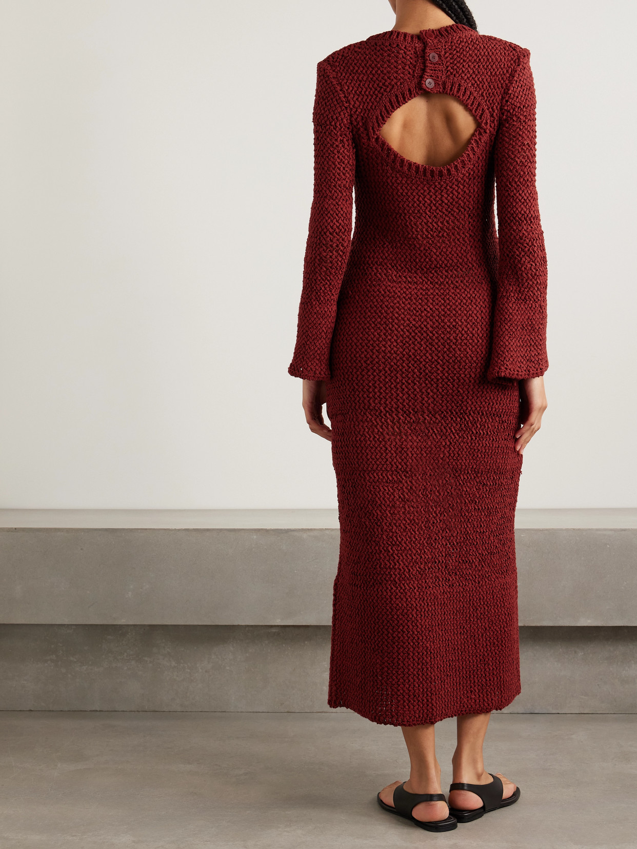 Liberowe Open-knit Organic Cotton-blend Midi Dress In Red