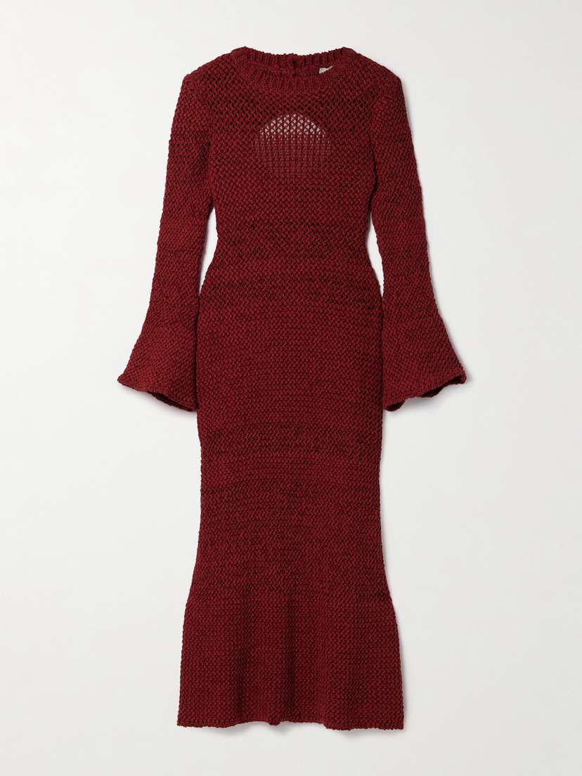 LIBEROWE Open-knit Organic Cotton-blend Midi Dress