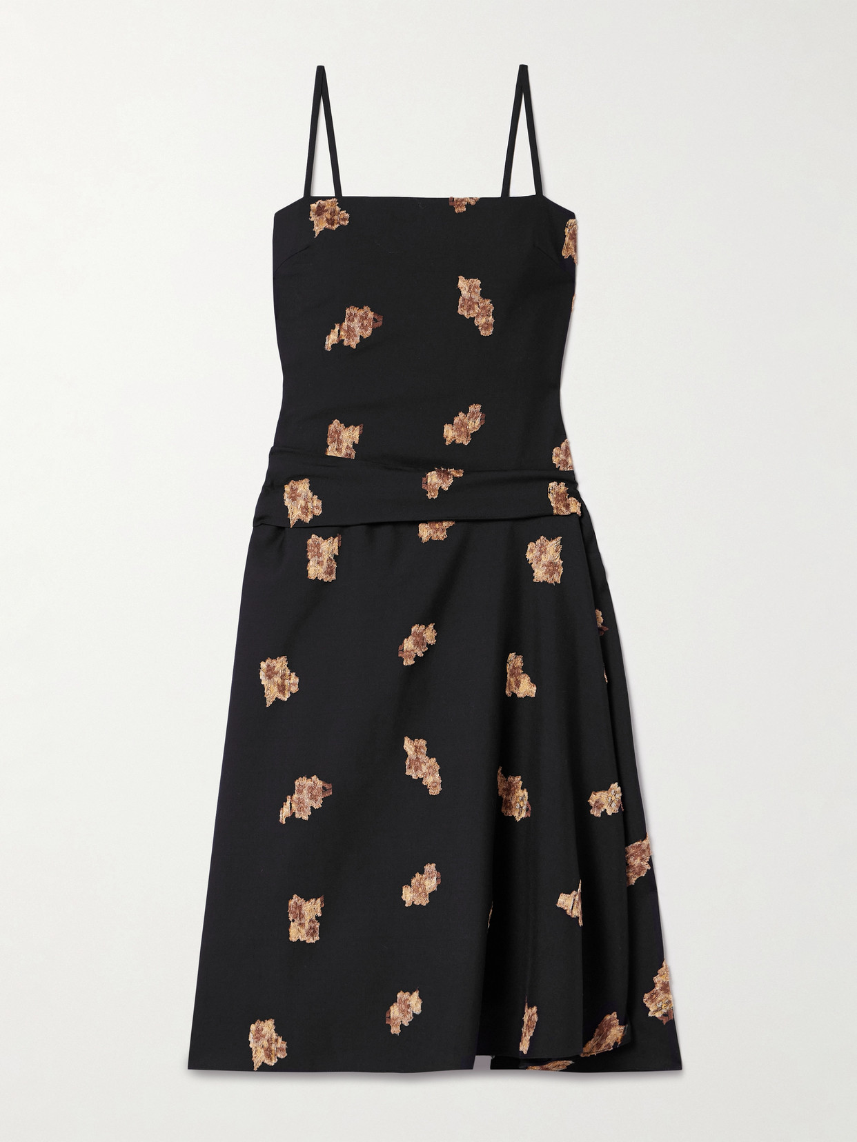 Shop Liberowe Victoria Gathered Fil Coupé Wool-blend Twill Midi Dress In Black