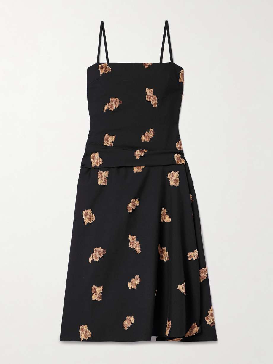victoria gathered fil coupé wool-blend twill midi dress