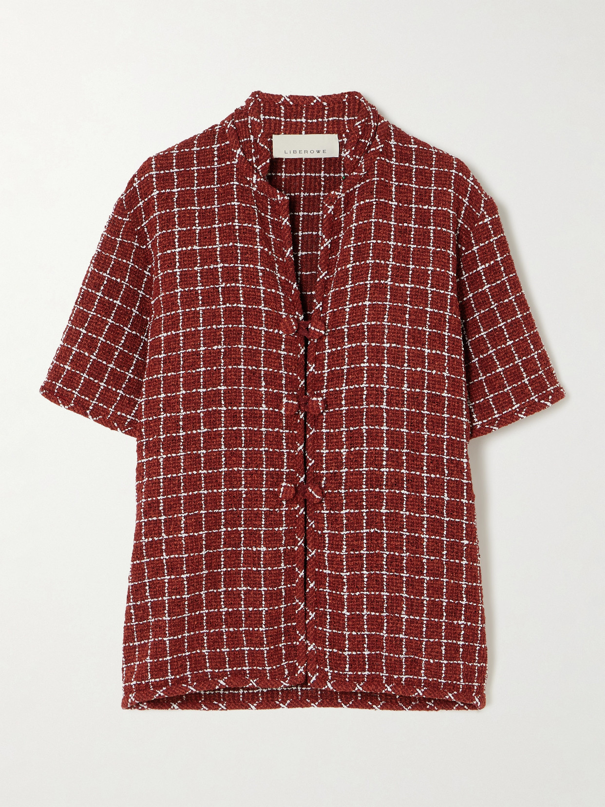 Liberowe Hetty Oversized Checked Bouclé-tweed Shirt In Burgundy