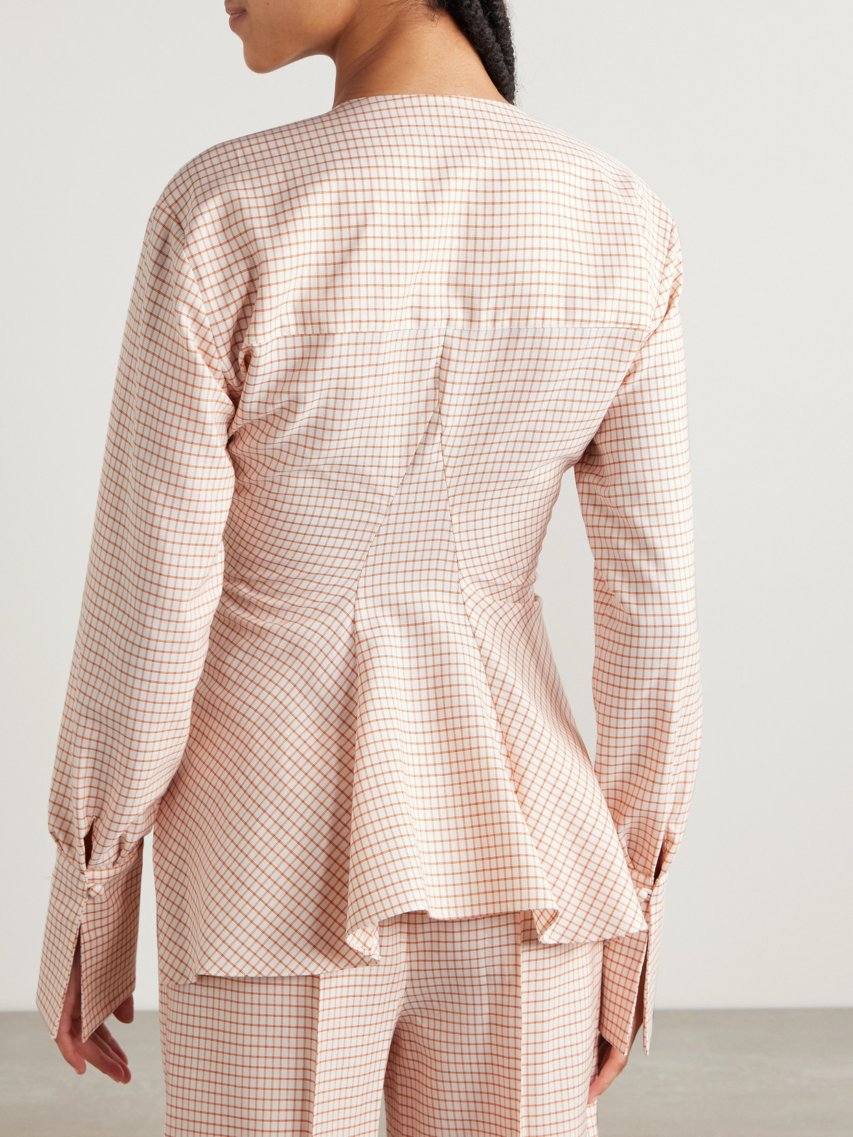 Liberowe Lavinia Checked Wool And Cotton-blend Top In Cream
