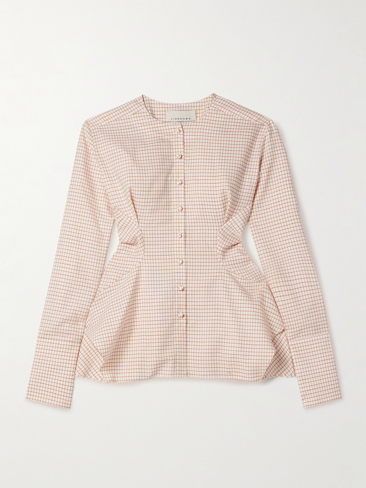 Liberowe Lavinia Checked Wool And Cotton-blend Top In Cream