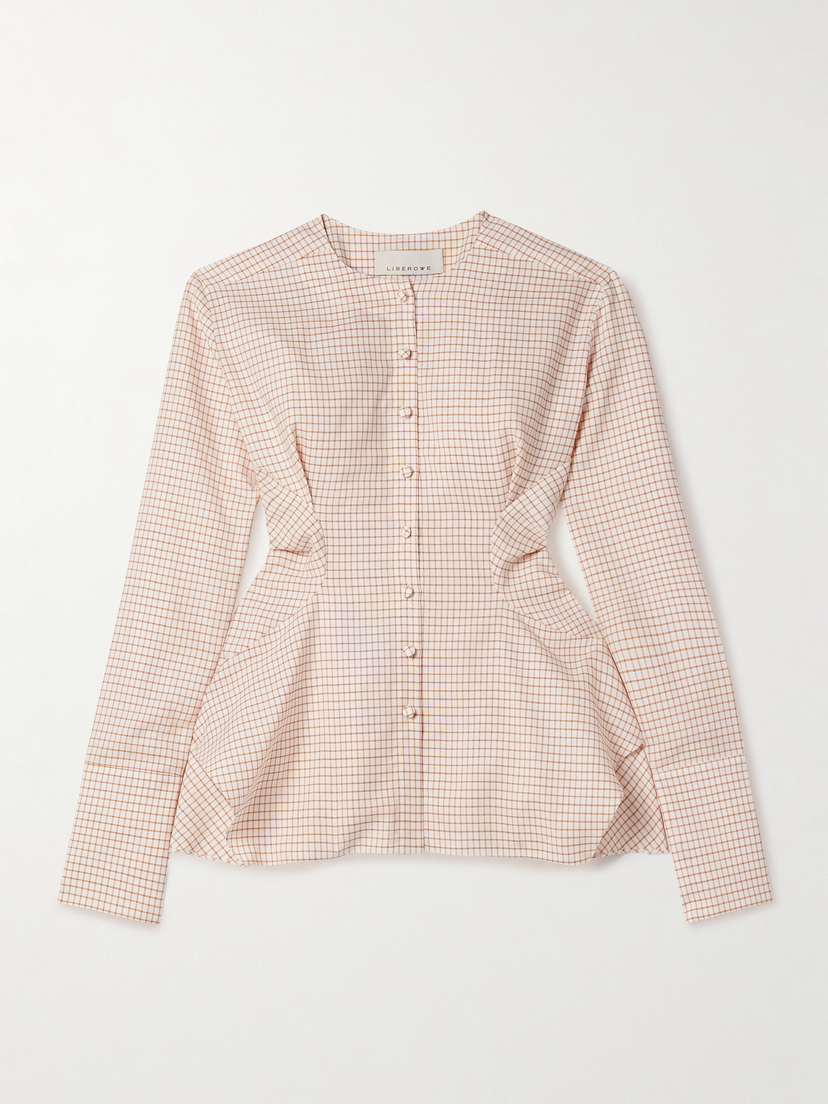 LIBEROWE Lavinia Checked Wool And Cotton-blend Top