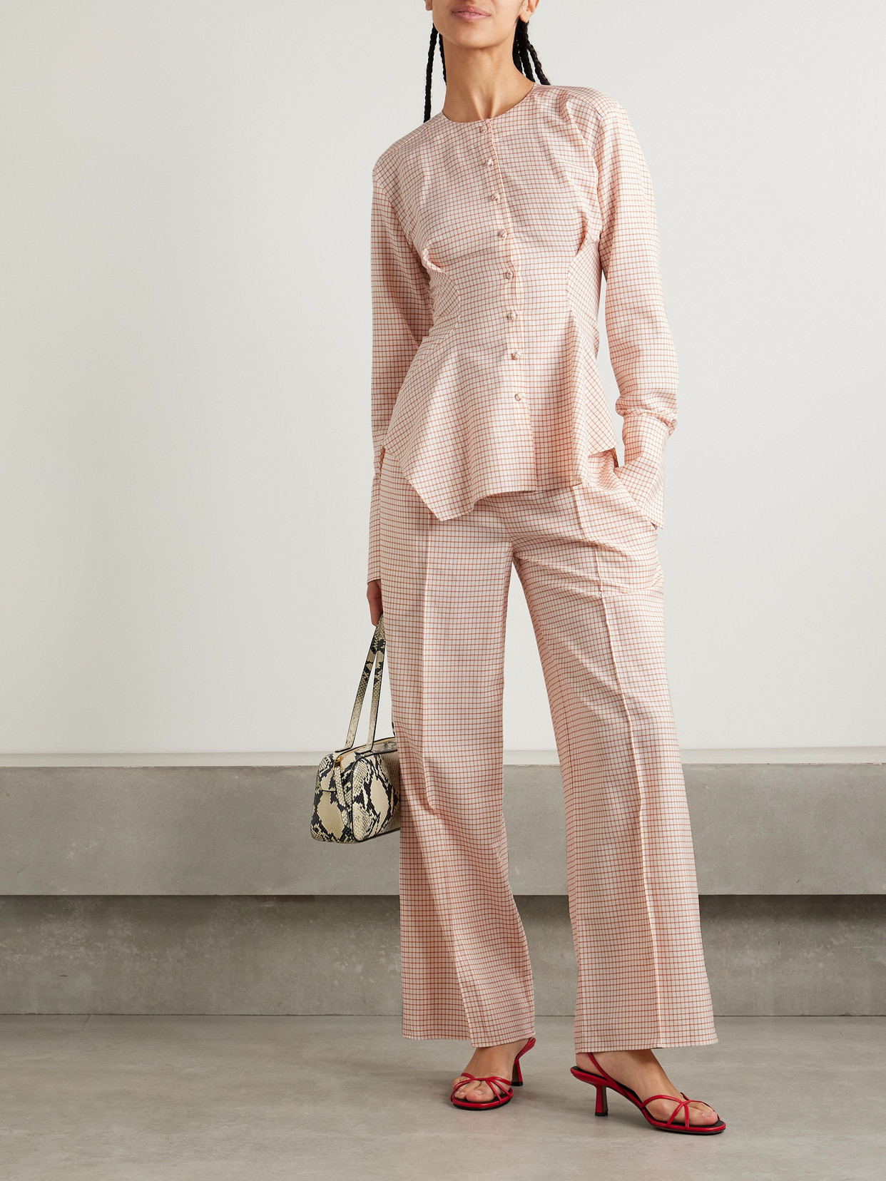 Liberowe Lavinia Checked Wool And Cotton-blend Top In Cream