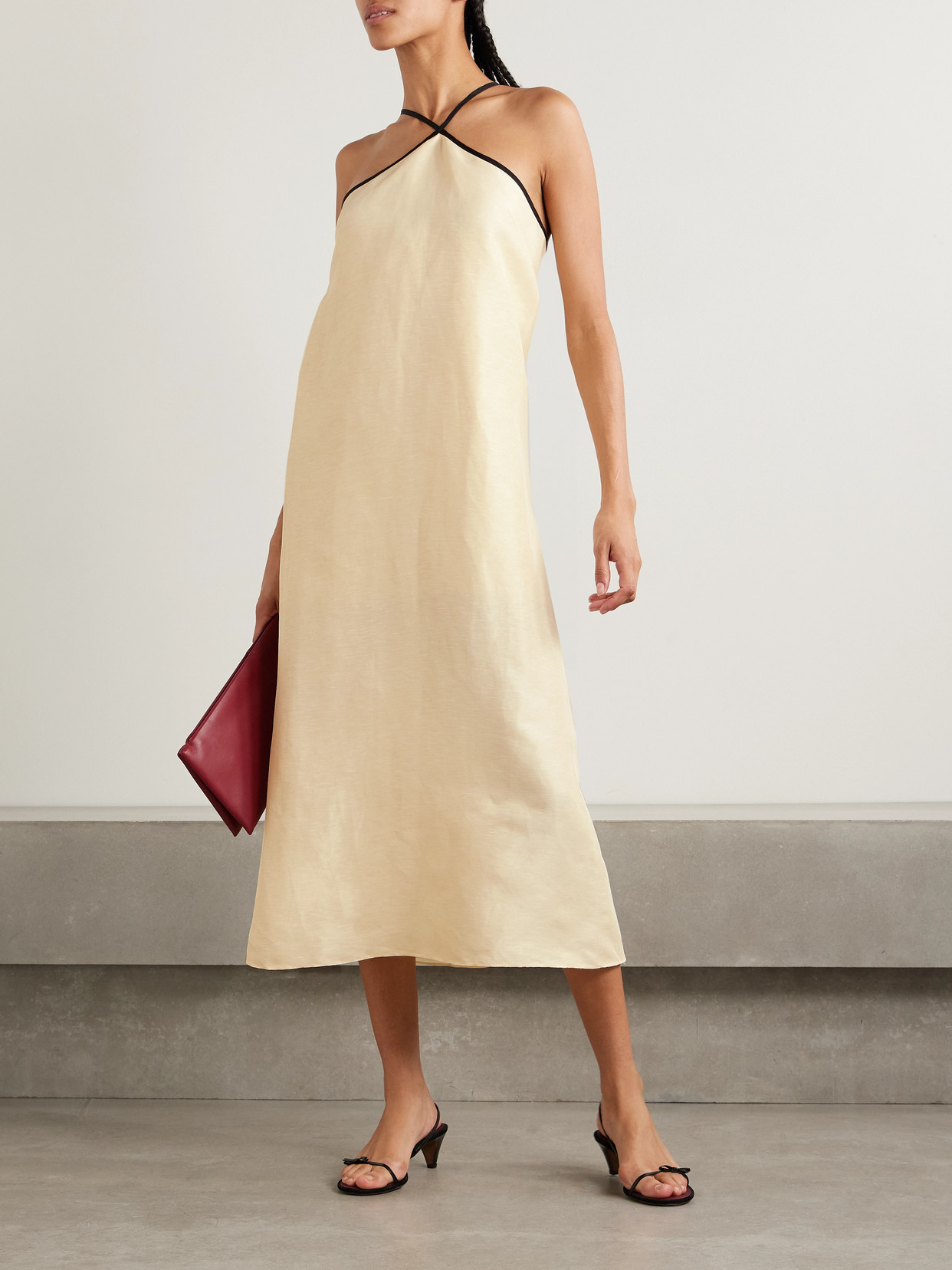 Shop Liberowe Helena Linen-blend Midi Dress In Cream
