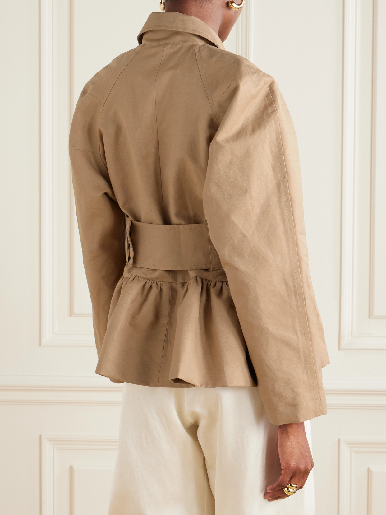 LIBEROWE BELTED PEPLUM COTTON-BLEND CANVAS JACKET
