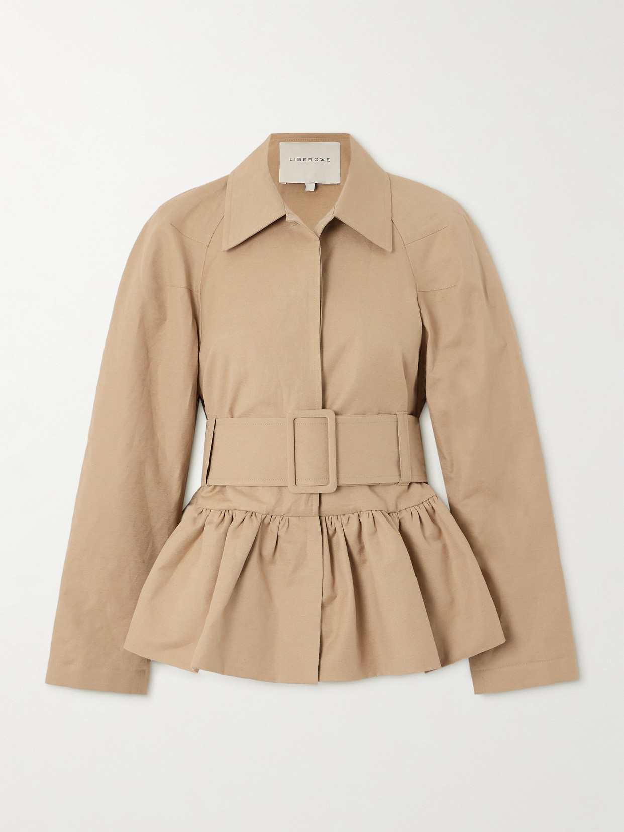 Liberowe Belted Peplum Cotton-blend Canvas Jacket In Brown
